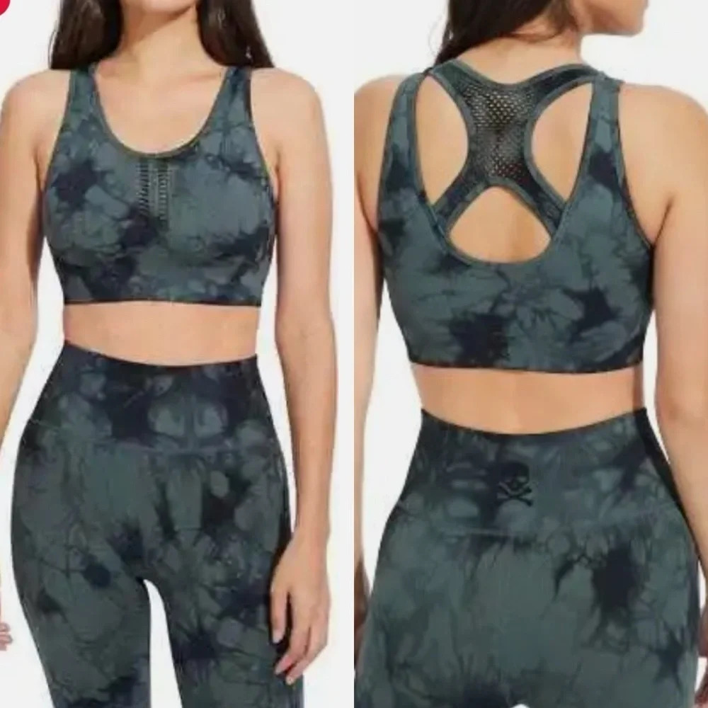Soul Cycle Interval Sports Bra Urban Chic Dark Olive Black - Tie Dye small